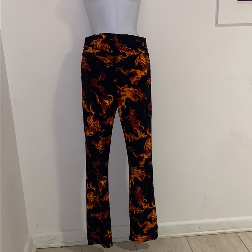 Black and Orange Flame Print Flare Pants